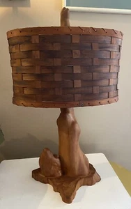 Vtg Mid Century Modern Cypress Knee Sculpture Lamp w/ Original Wood Shade READ - Picture 1 of 24