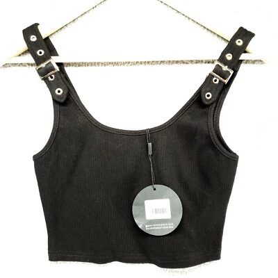 Top corto acanalado de zorro blanco para mujer S hebilla hombros negro buenas opciones Foto 1 de 4