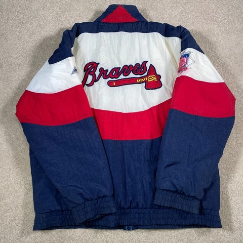 Atlanta Braves Jacket Men Large Vintage 90s MLB Baseball Winter Coat Puffer Apex Cover