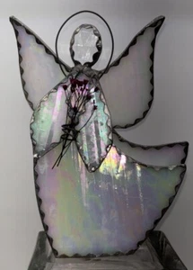 "Estatuilla de ángel Suncatcher de 6,6"" de vitral púrpura iridiscente de colección EE. UU." - Imagen 1 de 7