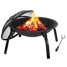 22 Inch Wood Burning Fire Pit Outdoor Patio Round Bonfire Pits with Screen Poker