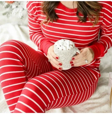 UEC GILLIAN & O’MALLEY RED WHITE STRIPED 2 PEICE LONG JOHN PAJAMA SET SZ M - Image 1 of 4