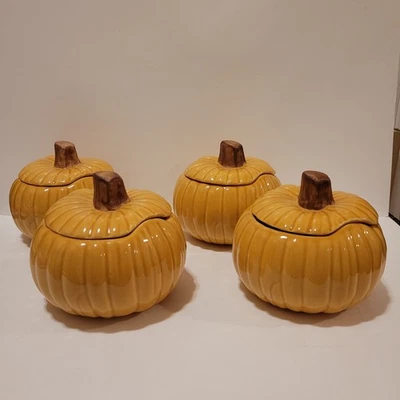 Juego de 4 cuencos de sopa de calabaza con tapas Williams Sonoma de Halloween Fall Harvest Foto 1 de 3