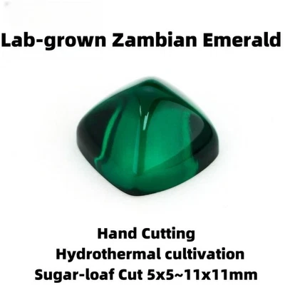 Sugar-loaf Cut Lab-Grown Zambian Emeralds Loose Green Gemstone For Ring Inlay - Image 1 of 4