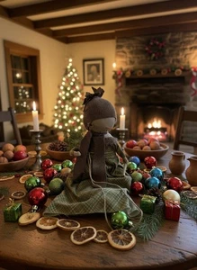 Primitive Christmas Handcrafted Alice Snow Girl Doll w/ Hat 12" - Picture 1 of 4