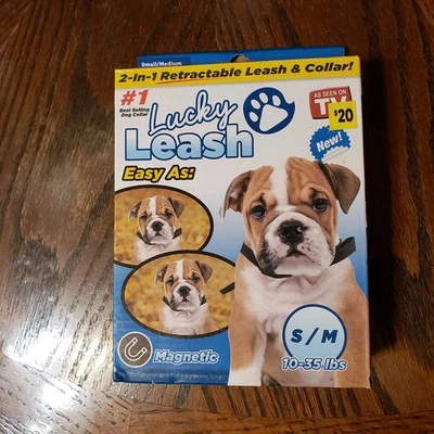 Retractable Magnetic Dog Leash Lucky Leash w/Collar 2-in-1 Small Medium 10-35lbs - Image 1 of 2