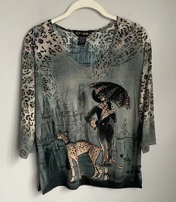 Top Pullover Grande Valentina Artistic Leopardo Manga 3/4 Dramático Adornado Foto 1 de 4