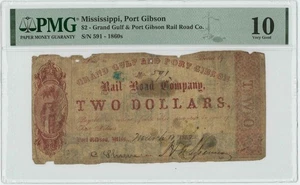 Mississippi obsoleto $2 1862 Grand Gulf Port Gibson RR Co. PMG VG 10 948533-1 - Imagen 1 de 3