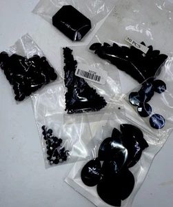300+ Jet Black Glass Beads for Jewelry Making Includes a Large Faceted Cabochon - Picture 1 of 5