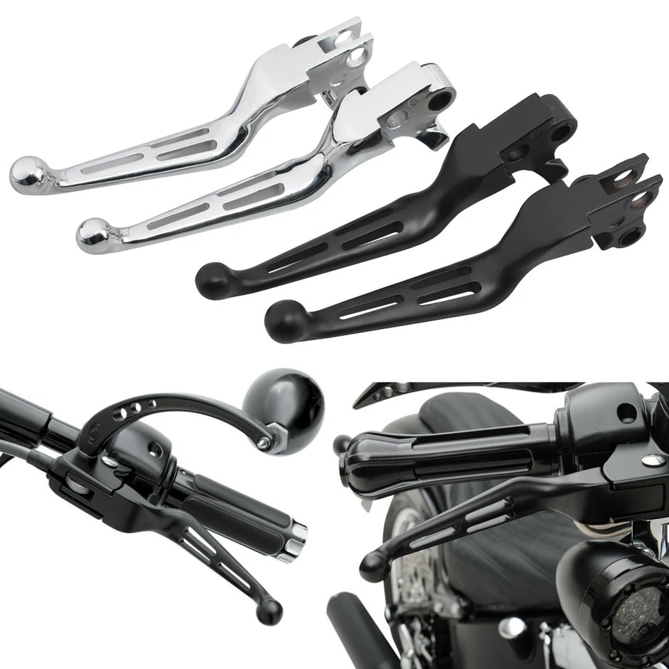 Black/Chrome Slotted Brake Clutch Levers for Harley Sportster Dyna Road Glide - Изображение 1 из 4