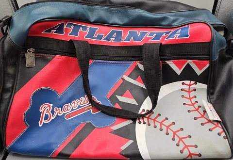 MLB Atlanta Braves Leather Duffel Bag Genuine Merchandise Tote 20"x10"x10" 1995 Cover