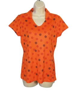 Nike Golf Tour Performance Dri-Fit Women Small Orange Top Polka Dot Short Sleeve - Picture 1 of 6