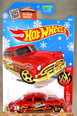 2016 Hot Wheels Snowflake Card #97 HW Flames 4/10 '52 HUDSON HORNET Red w/5 Sp - Image 1 of 4