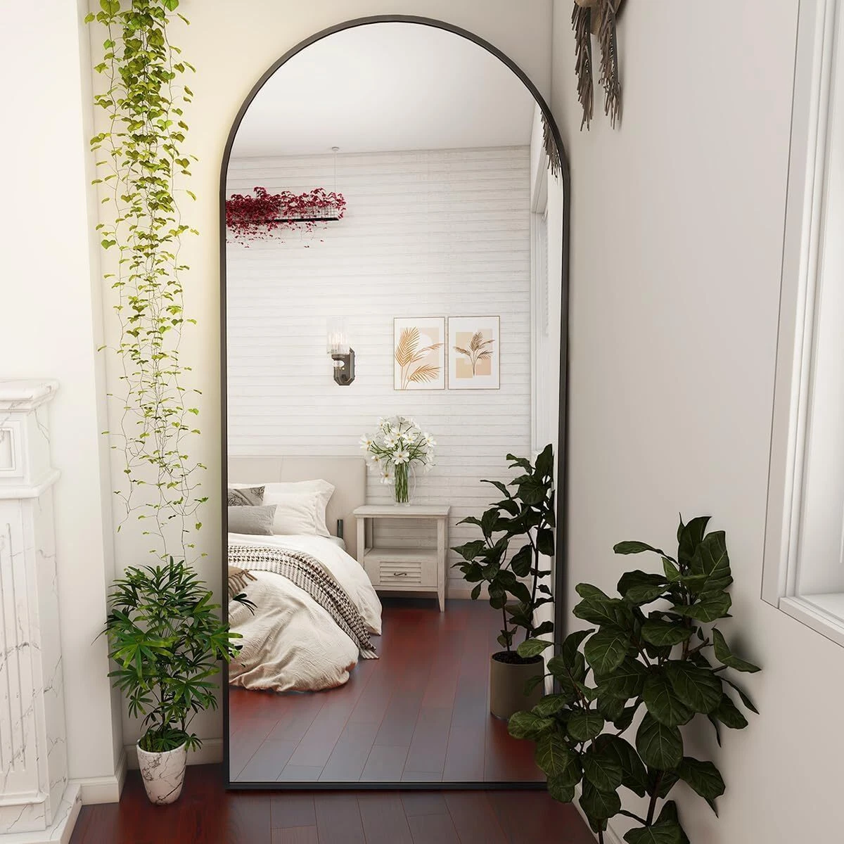 NXHOME Espejo Arqueado De 36 X 30 Pulgadas, Espejo Arqueado Negro, Marco De Metal, Espejos De Pared Arqueados Decorativos Para Entrada De Iglesia, Sala De Estar, Dormitorio, Comedor (negro