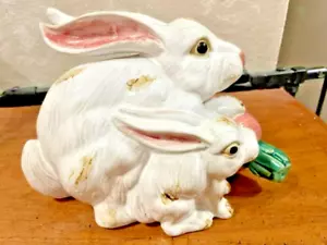 Heavy Ceramic Rabbit And Bunny Figurine, Free Shipping - Picture 1 of 6