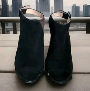 Barneys New York womens suede ankle strap open back booties black Size 36 US 6 - Picture 1 of 9