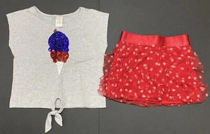 Girl's Gymboree & Justice Outfit size 7 - Sequin Ice Cream Top w/Polka Dot Skort - Picture 1 of 8