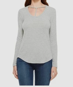 $120 LNA Women's Gray Long Sleeve Scoop-Neck Knit Curved Bondage Sweater Size M - Picture 1 of 2