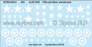 CALCOMANÍAS modernas de la Segunda Guerra Mundial marcas de estrellas blancas aliadas 1/76 - 1/72 - escala de 20 mm - AD25 - Imagen 1 de 1