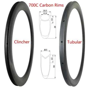 Cerchi in carbonio 700C bici da strada freno a V Dsic freno clincher tubolare larghezza 20,5 mm - Foto 1 di 13