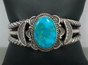 Wunderschönes Indianer Alfred Joe Navajo Silber Türkis Armreif Armband 85,8 g  - Bild 1 von 7