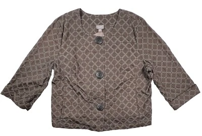 J JILL Womens XL Textured Crop Jacket Brown 3 Button Geometric Casual - Image 1 of 4