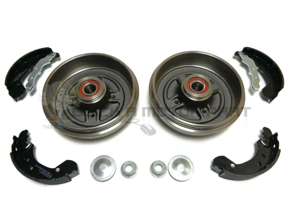 Rear 2 Brake Drums & Shoes + 2 Fitted Wheel Bearings For Nissan Note 2006-2012 - Image 1 of 1