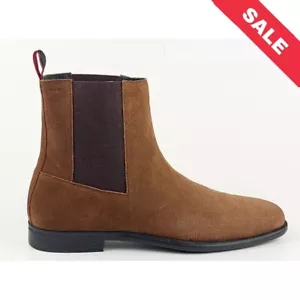 HUGO BOSS KYRON CHELSEA DUNKELBRAUN WILDLEDER STIEFEL KLEID/FREIZEIT UK GRÖSSE 8 - Bild 1 von 18