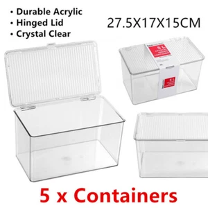 5x Clear Acrylic Storage Box Hinged Lid Case Jewellery Organiser Container L - Picture 1 of 5