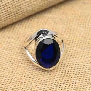 Blue Sapper Solid 925 Sterling Silver Statement Handmade Women Gift Ring R10 - Picture 1 of 6