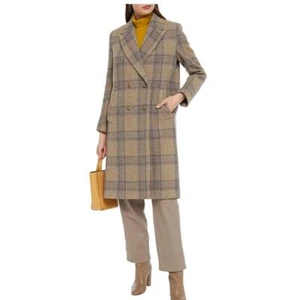 Ba&sh Designer Coat Size AU 10 US 6 Kendall Double Breasted Long Wool Plaid - Foto 1 di 11