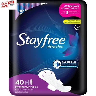 Stayfree Ultra Thin Overnight Pads with Wings, 40 Ct, Multi-Fluid Absorption - Image 1 of 4
