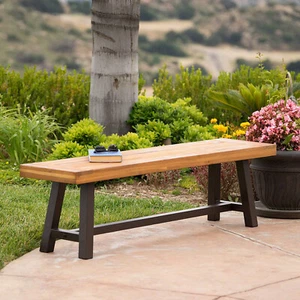 63" Outdoor Dining Chair Yard Patio Acacia Wood Bench Backless Garden Park Bench - Picture 1 of 15
