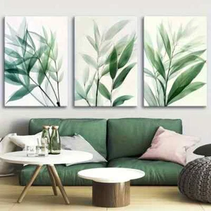 3pcs Green Plant Leaves Watercolor Canvas Unframed - Picture 1 of 9