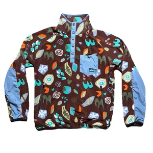 Kavu Pullover Uomo Marrone Medio Pile Astratto Motivo Foglia Snap Giacca Outdoor - Foto 1 di 7