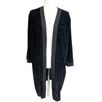 Cárdigan Catherine's Velvet Burnout Kimono Negro 1X 18/20 Whimsigoth Witchy Boho Foto 1 de 4