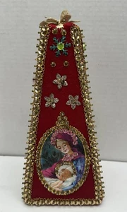 Vintage verzierte Samt Perlen und Pailletten 9" Pyramide Weihnachten - Bild 1 von 11