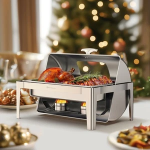 Platos de frotamiento con tapa enrollable 180° para buffet con tapa de vidrio, rozadera rectangular 9QT... - Imagen 1 de 7