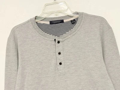 Scotch & Soda Men's Henley Sweater Sz Large Gray Contrast Striped Trim Midweight - Image 1 of 4