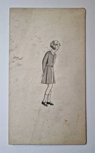 ORIGINAL ARTWORK 1920s Childrens Vintage Fashion Drawing, School Girls Dress - Imagen 1 de 1