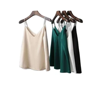 Strap Undershirt Casual Women Satin Faux Silk Camisole Tank Top Vest V Neck - Picture 1 of 12