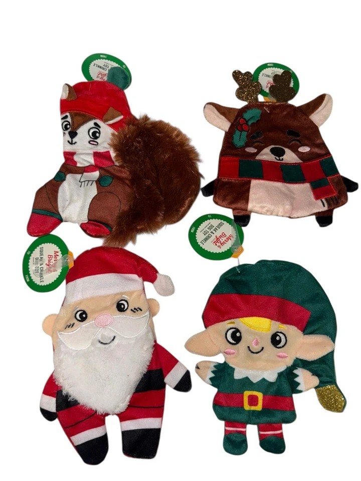 Lote If 4 Feliz y Brillante Navidad Flattie Juguetes para Perros Pequeños Arrugas y Chirridos Foto 1 de 4