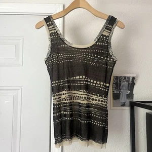 FUZZI creme schwarz Punkte gepunktet gestreift Rundhalsausschnitt Mesh Strick Tank Top - Bild 1 von 5