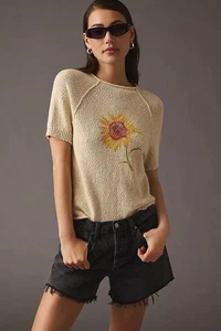 Suéter Anthropologie Pilcro Manga Corta Gráfico Girasol (Talla S) - Nuevo con Etiquetas - Imagen 1 de 7