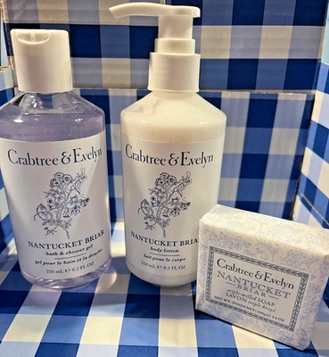Crabtree & Evelyn Nantucket Briar ГЕЛЬ ДЛЯ ДУША ВАННЫ И ЛОСЬОН ДЛЯ ТЕЛА 8,2 унц + мыло - Изображение 1 из 2