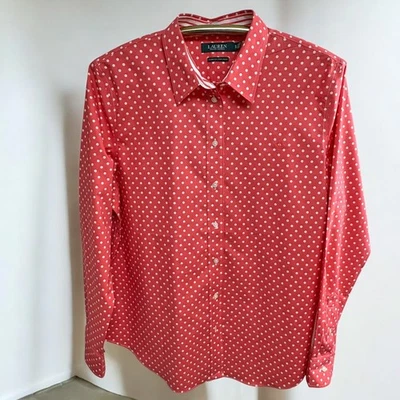 Camisa para mujer Lauren Ralph Lauren coral lunares elástica sin hierro XL Foto 1 de 4