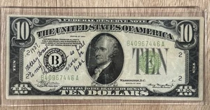 1934 $10 TEN DOLLARS FEDERAL RESERVE NOTE CHRISTMAS GIFT FOR HUSBAND MONEY - Picture 1 of 11