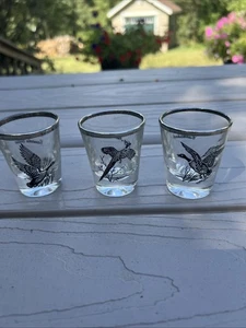 Vintage Glass Shot Glasses Pheasant Canvasback Canada Goose Set of 3 Federal - Picture 1 of 2