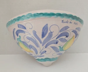 Wandtasche italienische Keramik Zitronenmotiv Aqua Borte handbemalt 7" x 11 1/2" - Bild 1 von 8