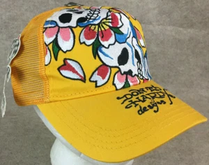 Sombrero gráfico Don-Ed Hardy amarillo Snapback calavera amor mata lentamente con etiquetas - Imagen 1 de 12